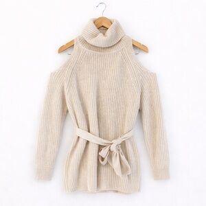 Y2K Fashion Nova Cream Cold Shoulder Turtleneck Sweater Dress – Size Medium